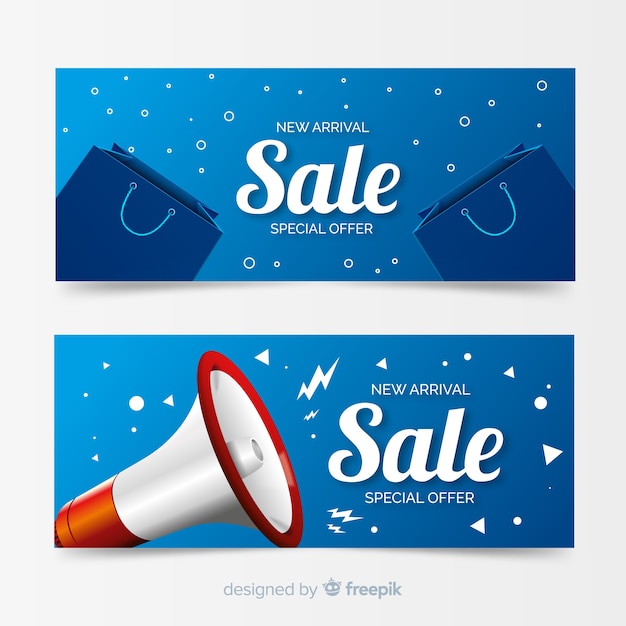 Vector gratuito set de banners geométricos realistas de compras