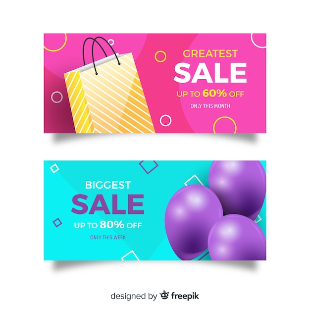 Vector gratuito set de banners geométricos realistas de compras