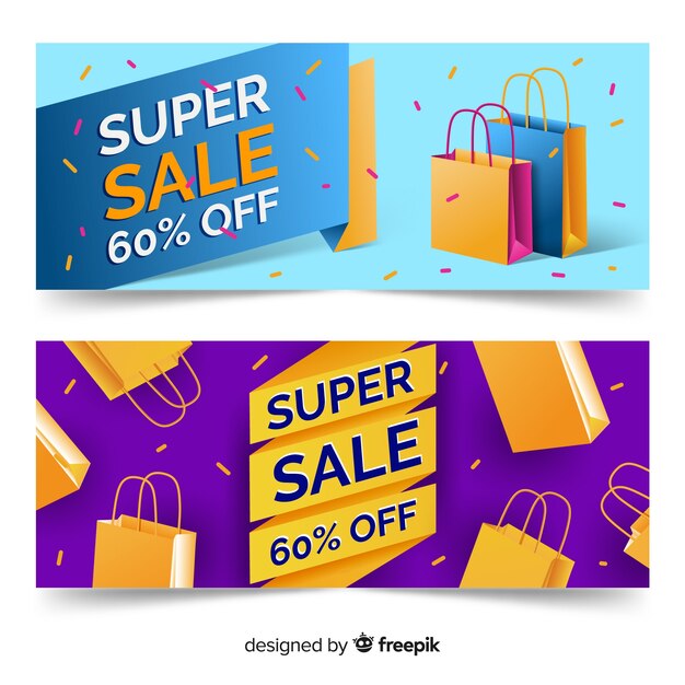Set de banners geométricos realistas de compras