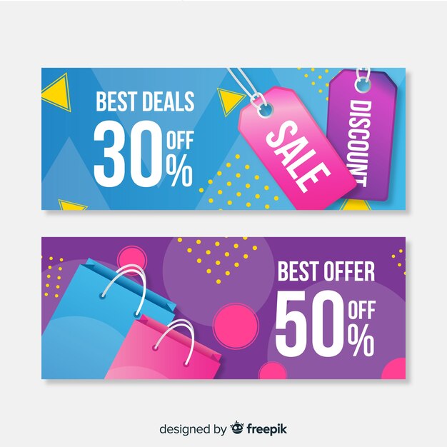 Set de banners geométricos realistas de compras