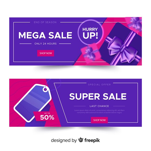 Set de banners geométricos realistas de compras