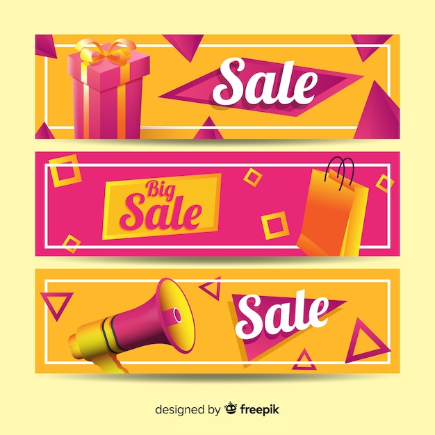 Vector gratuito set de banners geométricos realistas de compras