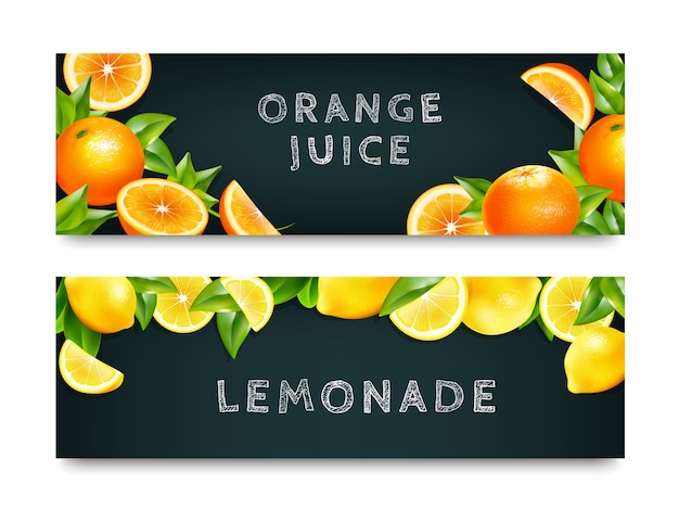 Vector gratuito set de banners de limonada 2 de jugo de naranja