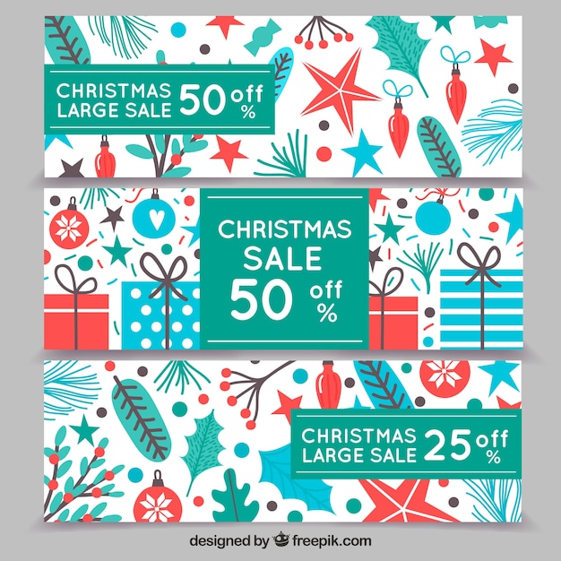 Vector gratuito set de banners de de navidad con ornamentos