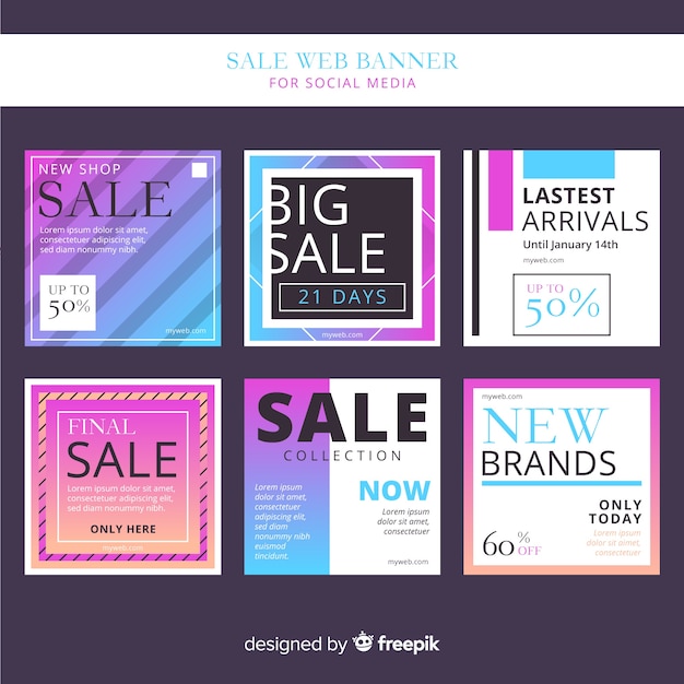Set de banners online de compras para redes sociales