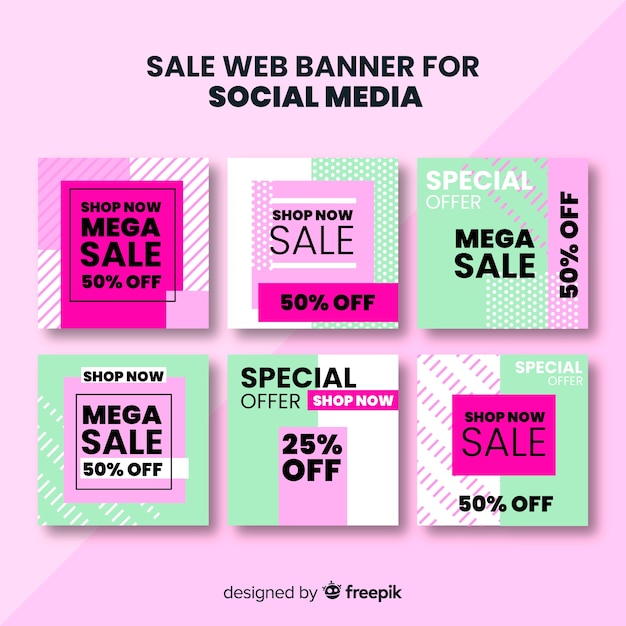 Set de banners online de compras para redes sociales