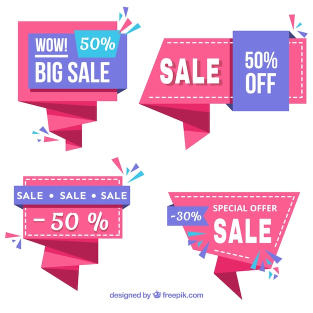 Vector gratuito set de banners de origami con ofertas