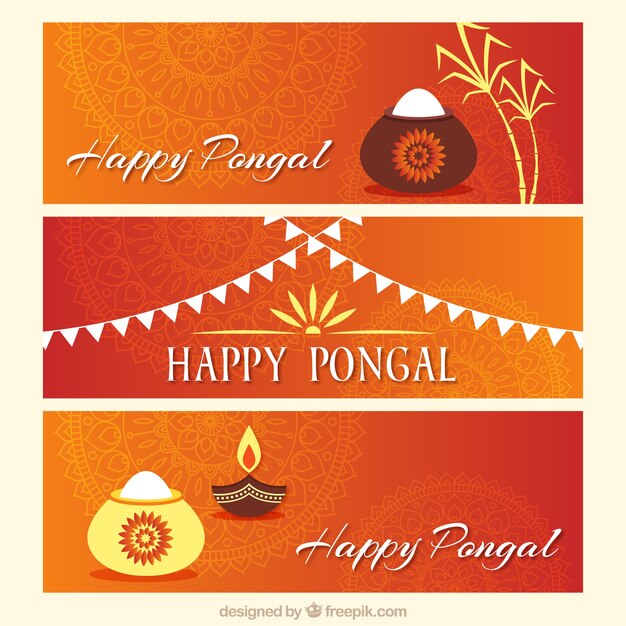 Set de banners de pongal con detalles blancos