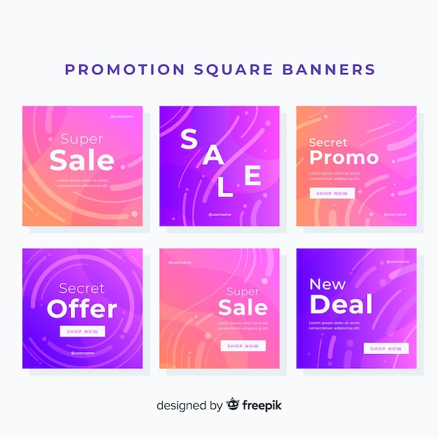 Vector gratuito set de banners promocionales de forma cuadrada