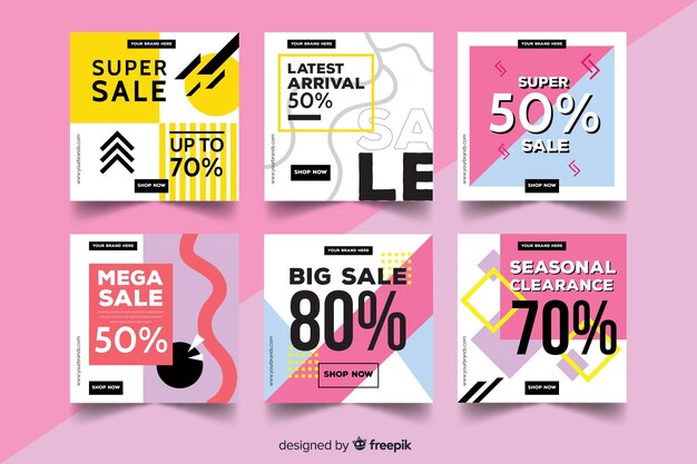 Set de banners promocionales de rebajas para redes sociales