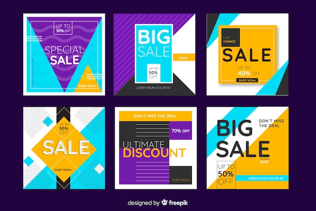 Vector gratuito set de banners promocionales de rebajas para redes sociales