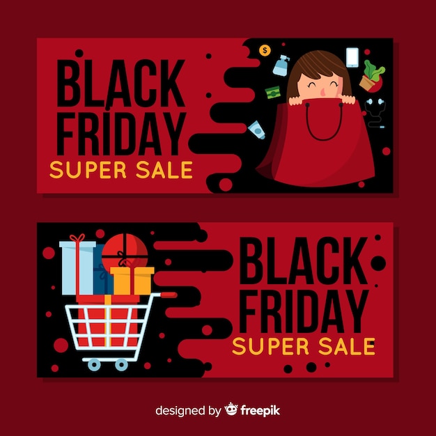 Set de banners de rebajas de black friday con gente comprando