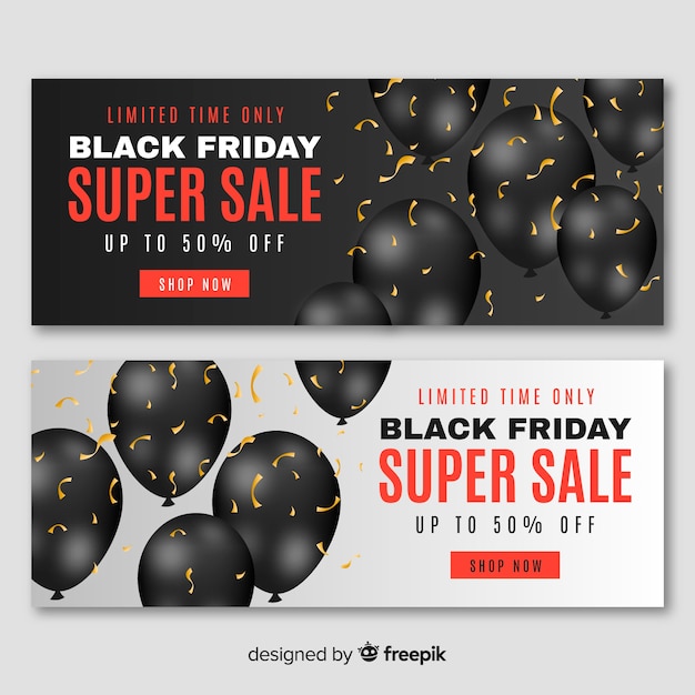 Vector gratuito set de banners de rebajas de black friday con globos