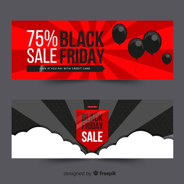 Vector gratuito set de banners de rebajas de black friday con globos