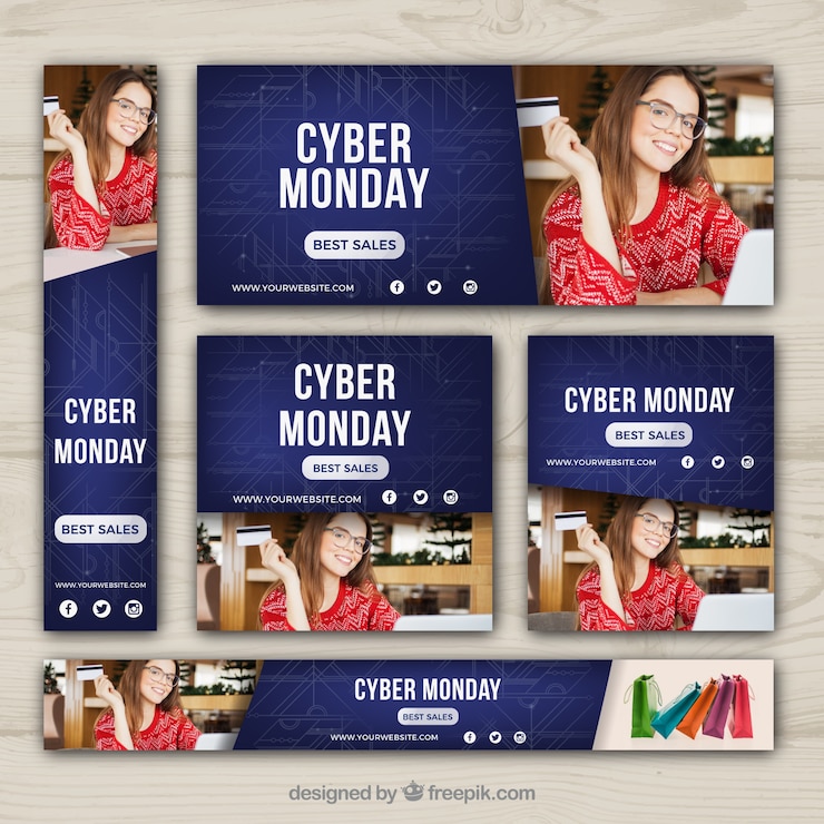Vector gratuito set de banners de rebajas de cyber monday