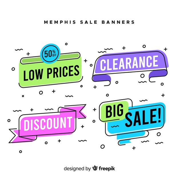 Set de banners de rebajas de estilo memphis