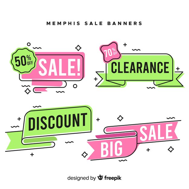 Set de banners de rebajas de estilo memphis