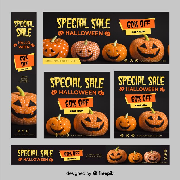 Set de banners de rebajas de halloween 