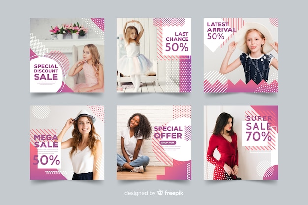 Vector gratuito set de banners de rebajas de moda con foto