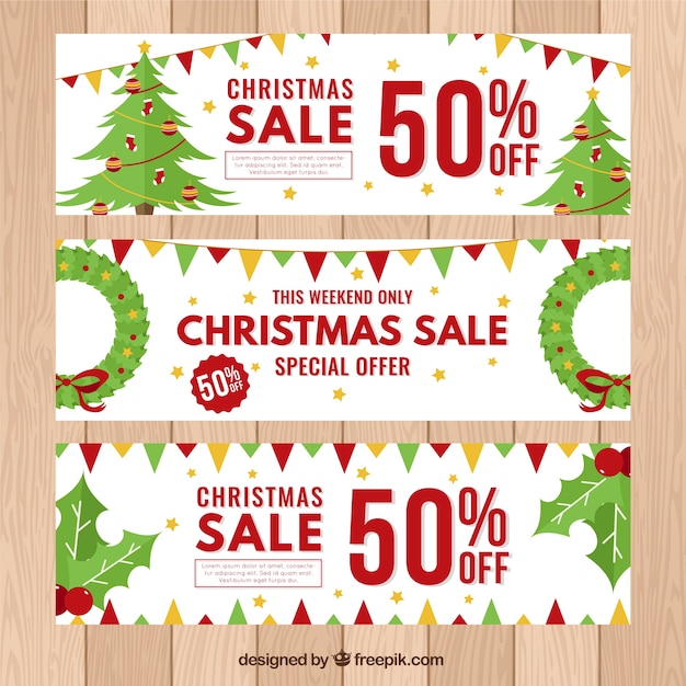 Vector gratuito set de banners de rebajas de navidad