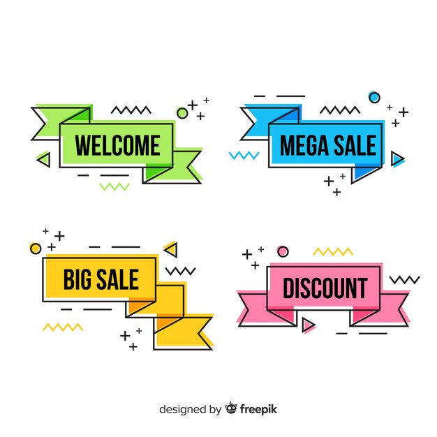 Set banners de rebajas origami coloridos