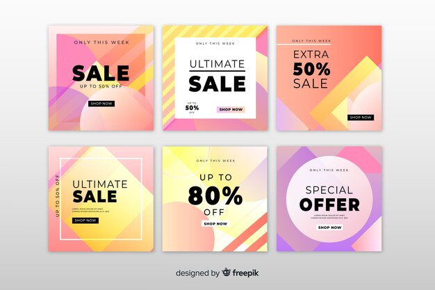 Set de banners de rebajas para redes sociales