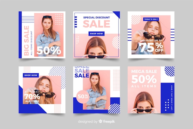 Set de banners de redes sociales de rebajas de moda