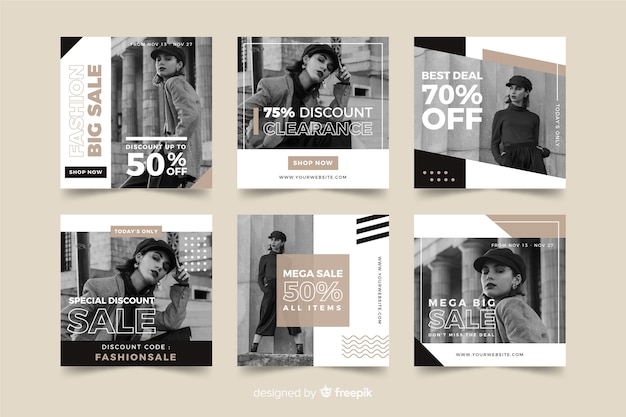 Set de banners de redes sociales de rebajas de moda