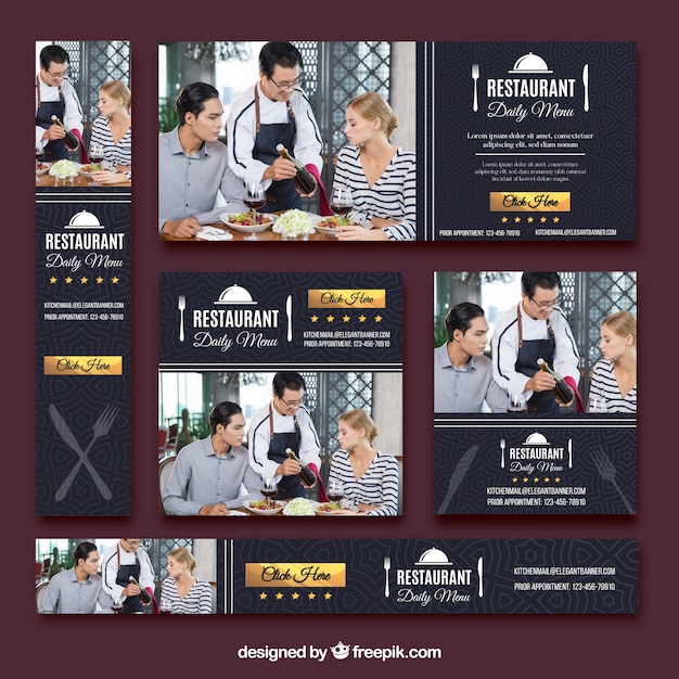 Vector gratuito set de banners de restaurante