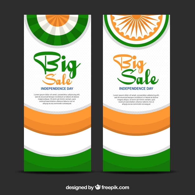 Vector gratuito set de banners retro con rebajas para el día de la independencia de india