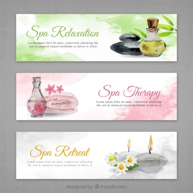 Vector gratuito set de banners de spa en efecto acuarela