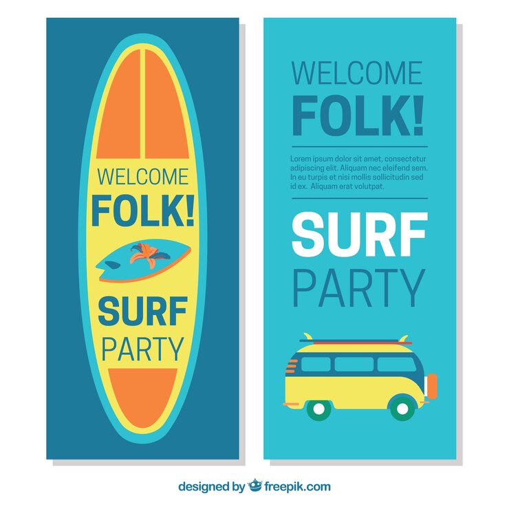 Vector gratuito set de banners de surf en color azul