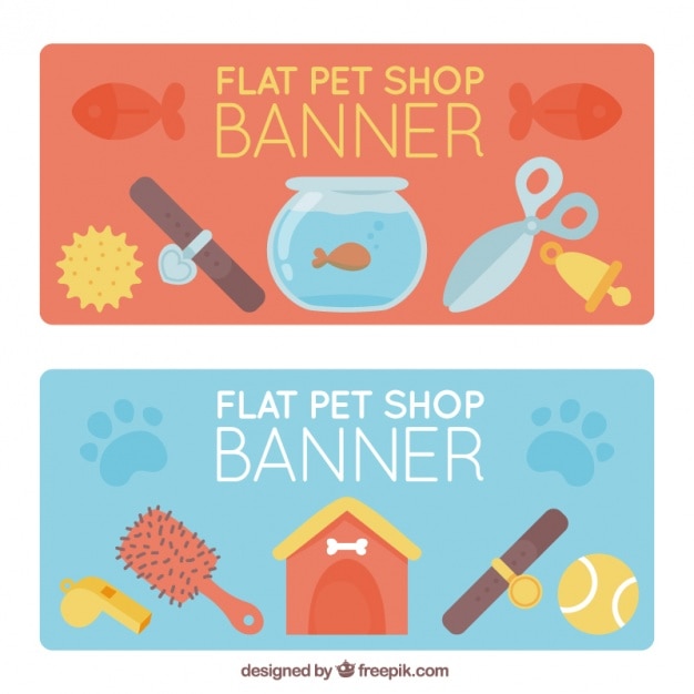 Vector gratuito set de banners de tienda de animales en estilo plano