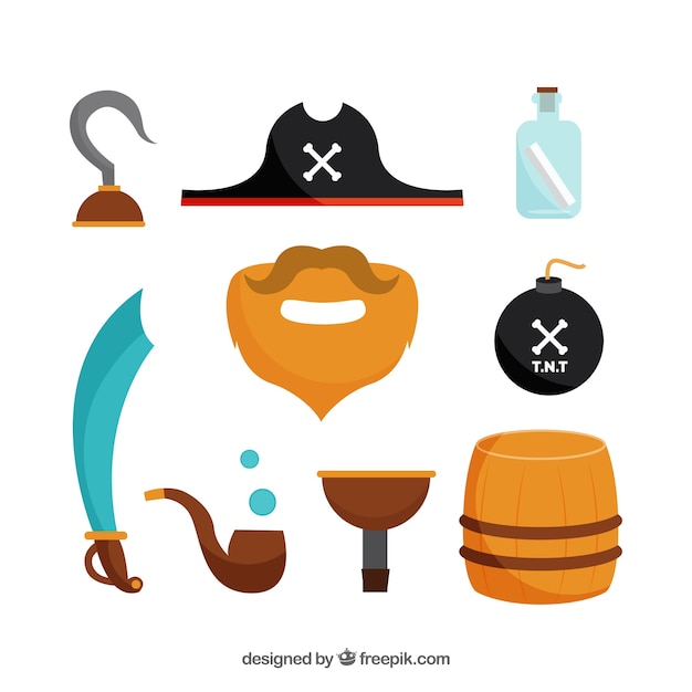 Vector gratuito set de barba y otros elementos piratas