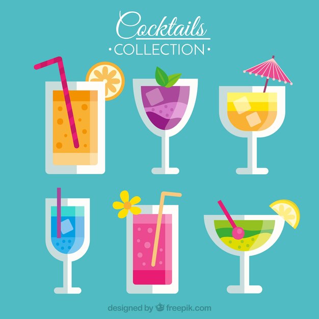 Set de bebidas tropicales en diseño plano