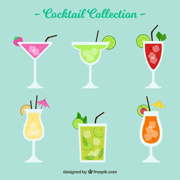 Set de bebidas de verano en diseño plano 