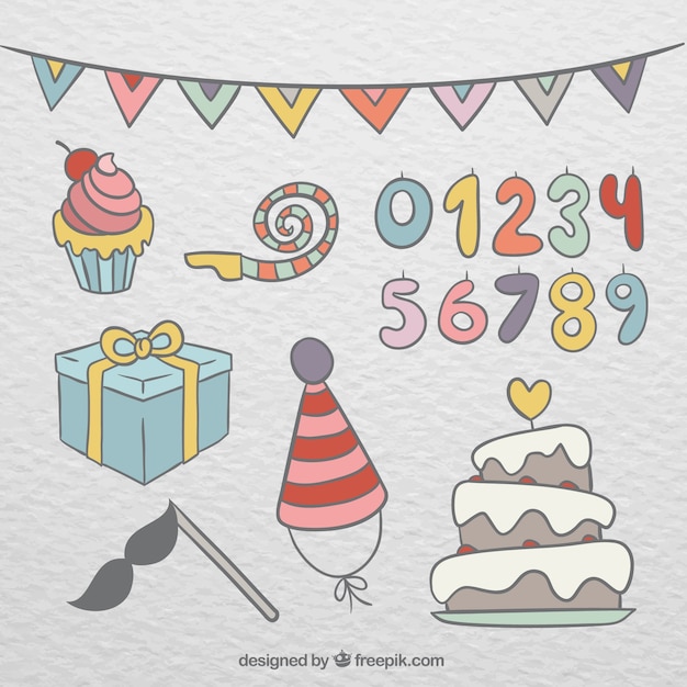 Vector gratuito set de bocetos de decoración de cumpleaños