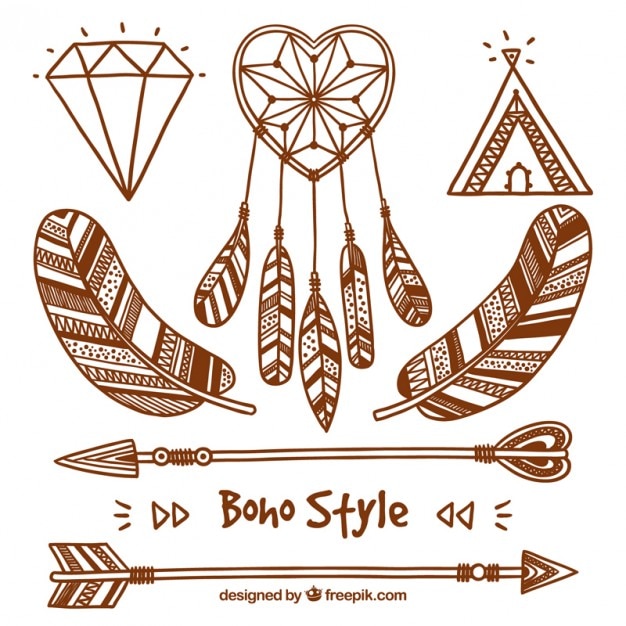 Vector gratuito set de bocetos de elementos en estilo boho