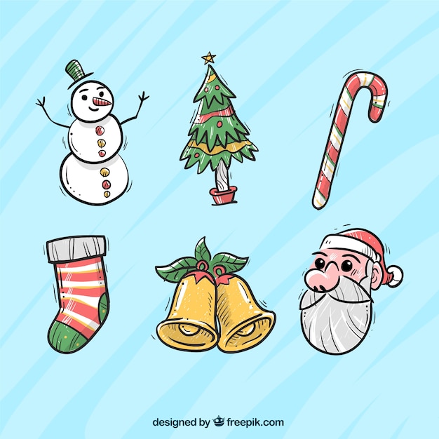 Vector gratuito set de bocetos de elementos navideños