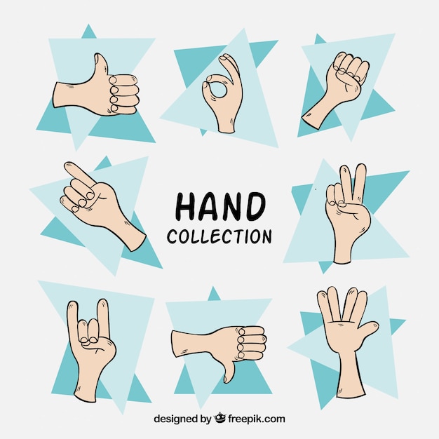 Vector gratuito set de bocetos de manos con gestos