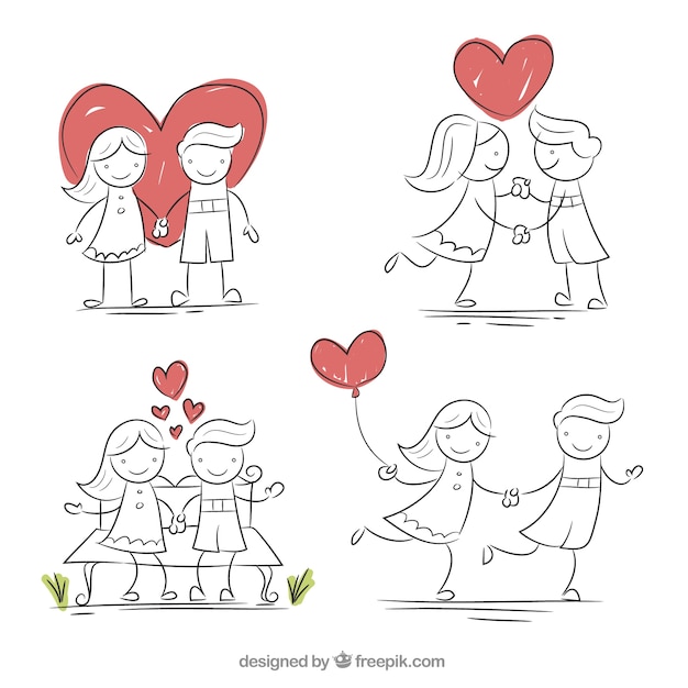 Vector gratuito set de bocetos de parejas enamoradas