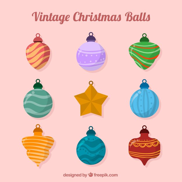 Set de bolas decorativas navideñas en diseño plano