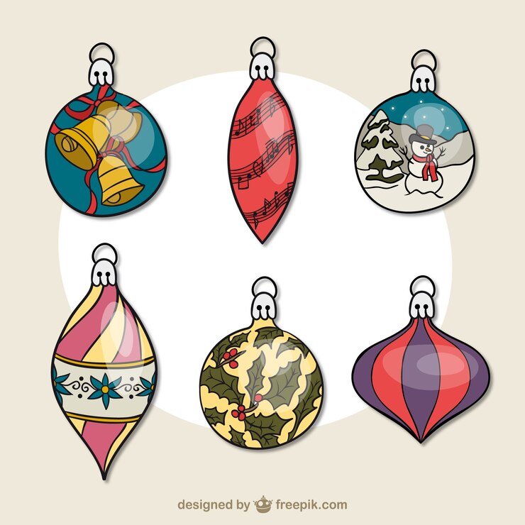 Vector gratuito set de bolas de navidad coloridas pintadas a mano