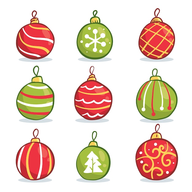 Vector gratuito set de bolas de navidad dibujadas a mano