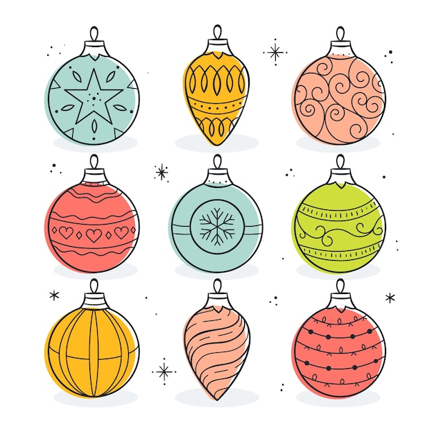 Vector gratuito set de bolas de navidad dibujadas a mano