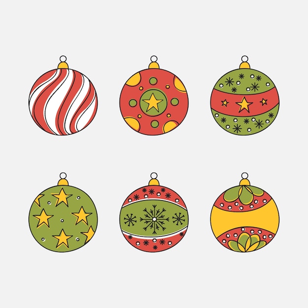 Vector gratuito set de bolas de navidad dibujadas a mano