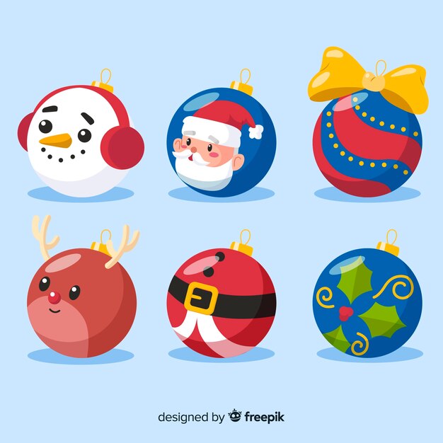 Set de bolas de navidad de diseño plano