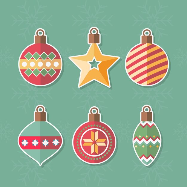 Set de bolas de navidad de diseño plano