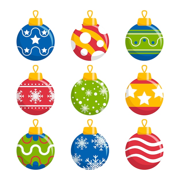 Vector gratuito set de bolas de navidad de diseño plano