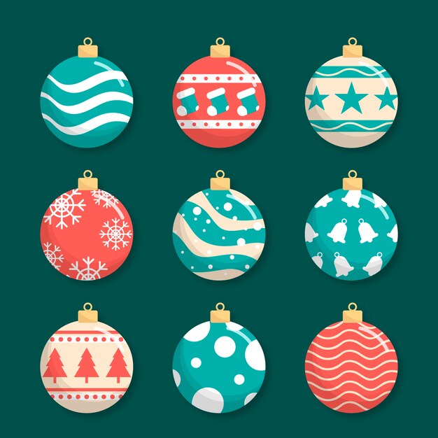 Set de bolas de navidad de diseño plano